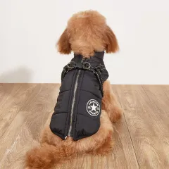 Pet Warm Dog Cotton-padded Clothes Fleece-lined Thickened Reflective Gallus - Black - View 1