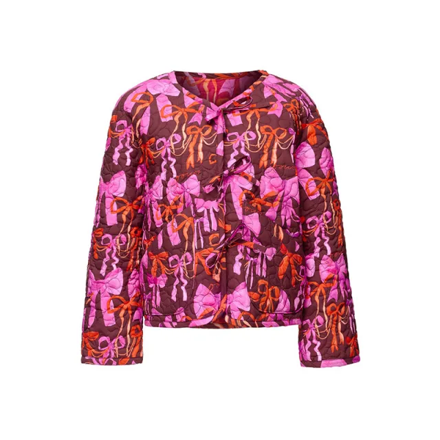 Round Neck Bowknot Printed Double sided Lace up Jacket Bow Print - Shop at LoveMi