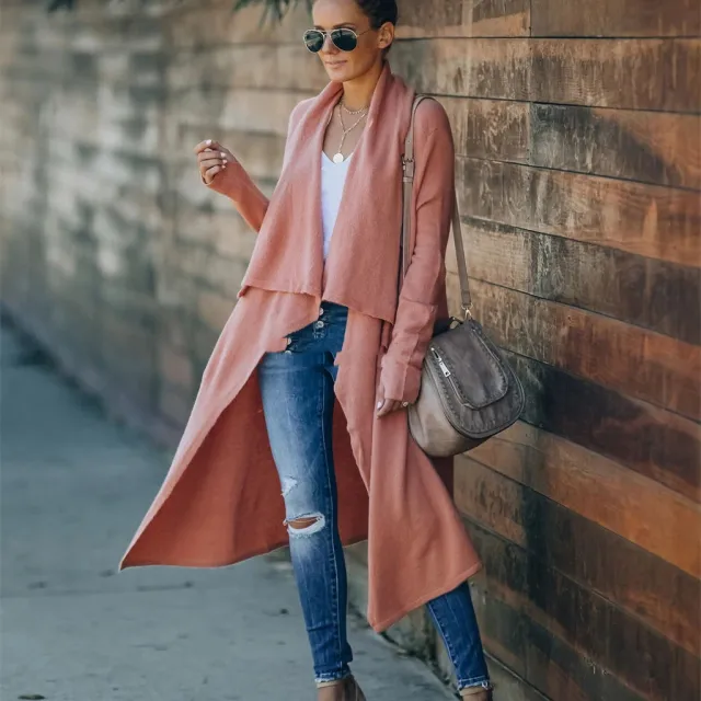 Plus Size Women's Long Fashion Temperament OL OL Knitted Coat Pink - Shop at LoveMi