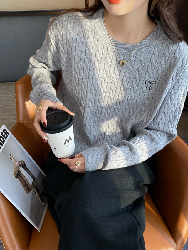 Chanel style Top Embroidered Long sleeve Sweater Gray - Shop at LoveMi