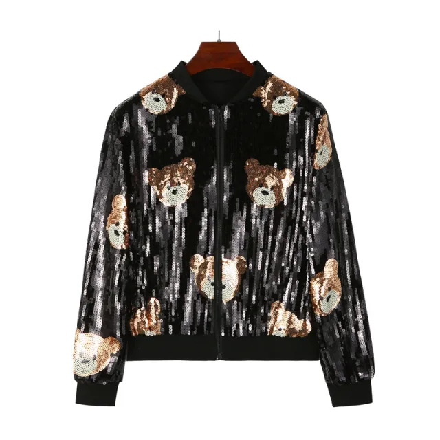 Women's Sequined Short Coat With Design Sense Black - Shop at LoveMi