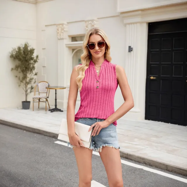 Women's Sleeveless Solid Color Knitted Vest Red - Shop at LoveMi