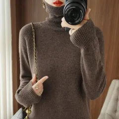 Women's Long-sleeved Bottoming Shirt Slim Slimming High Collar Sweater - Silk Mist Brown - View 1