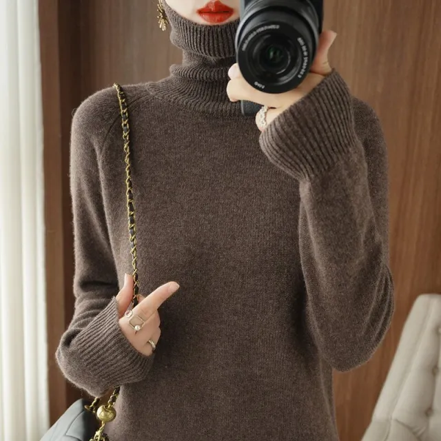 Women's Long sleeved Bottoming Shirt Slim Slimming High Collar Sweater Silk Mist Brown - Shop at LoveMi