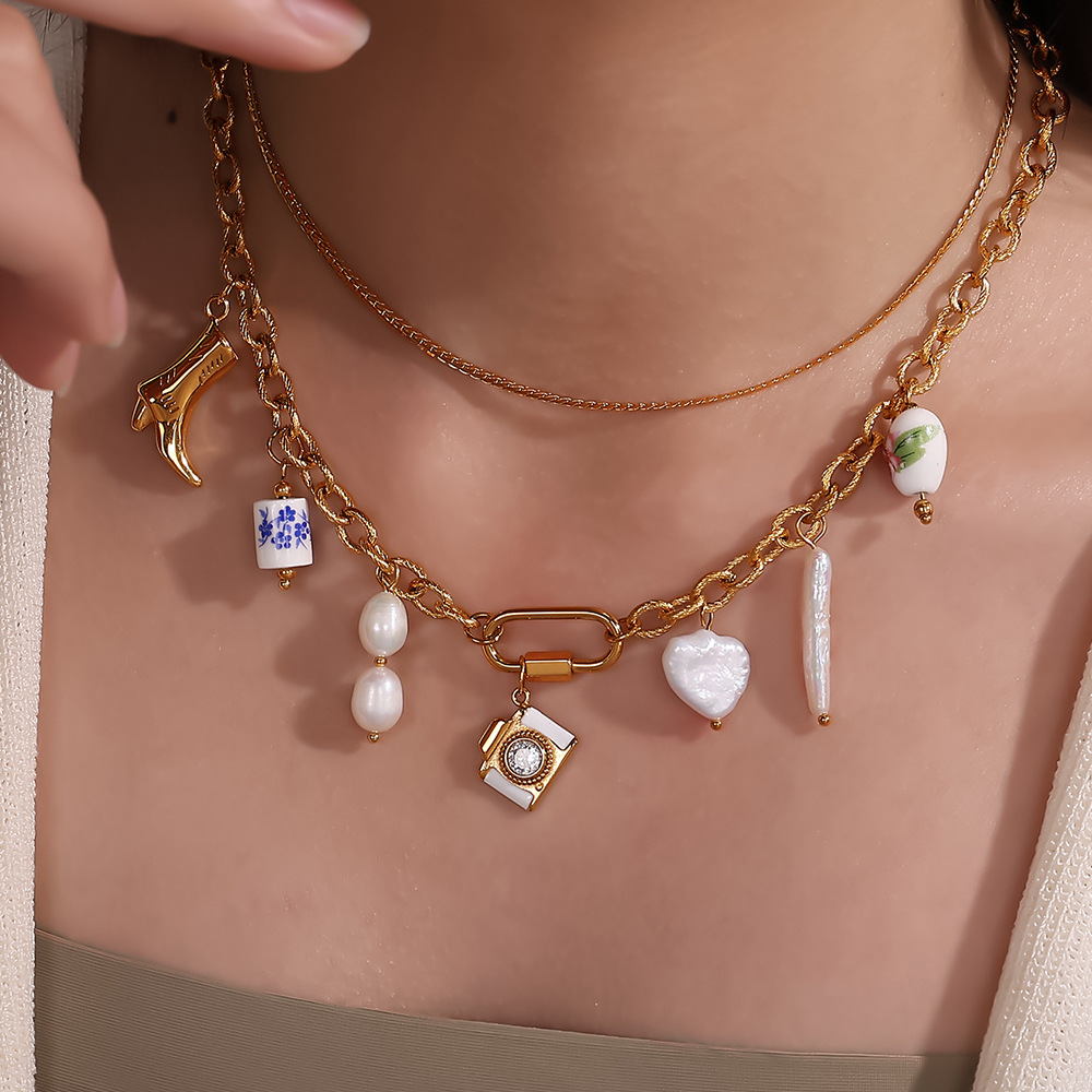 Fresh-style From The Ocean Collection Stainless Steel Pendant Necklace With 18K Gold Plating