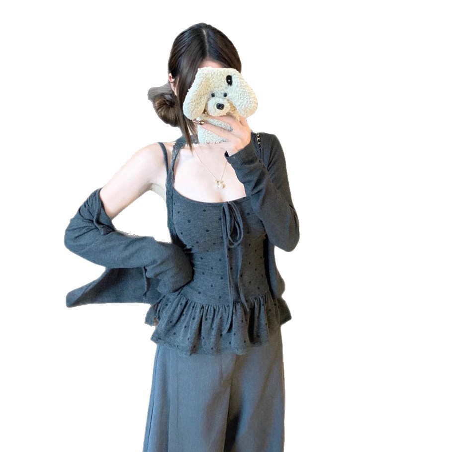 Elegant Long-sleeve Cardigan Jacket Paired With A Camisole - Image 4