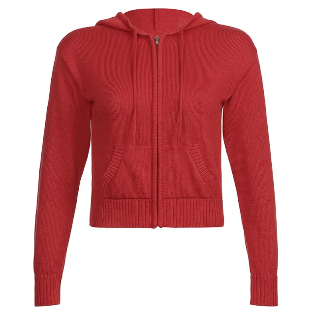Warm Hooded Zippered Cardigan Solid Color Jacket Red - Shop at LoveMi