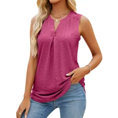 Solid Color Hole V-neck Slim Vest For Women - Purplish Red - View 1