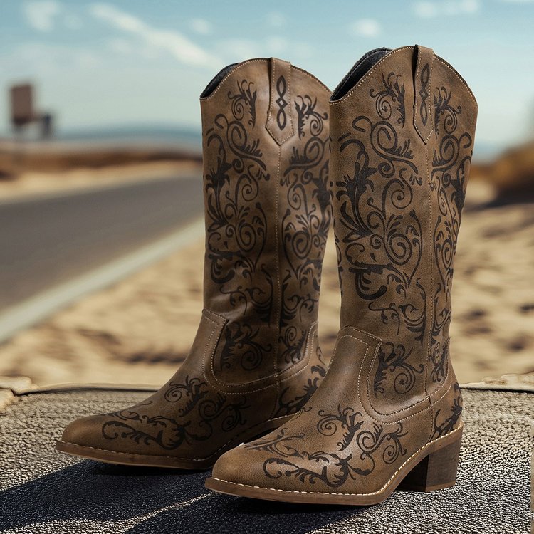 Autumn Pointed Toe Embroidered Knight Boots