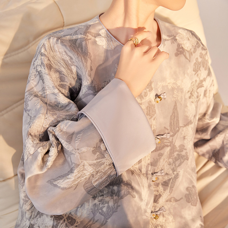 Chinese Style Traditional Printed Rayon Top Retro Design Baggy Coat Women's Clothing