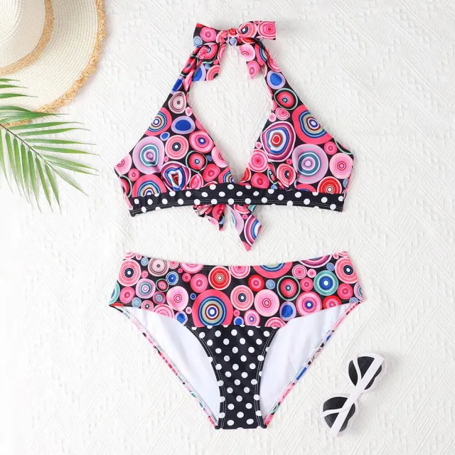 Women's Printed High Waist Split Bikini Suit Image Color 2 L - Shop at LoveMi