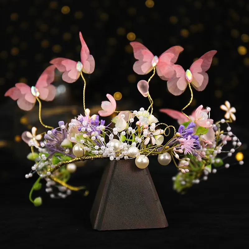 New Children's Garland Headband Mori Style Girls Flowers - Pink Super Fairy Hair Garland