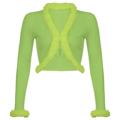 Women's Clothing Popular Short Furry Cardigan Fur Collar Coat Green - Shop at LoveMi