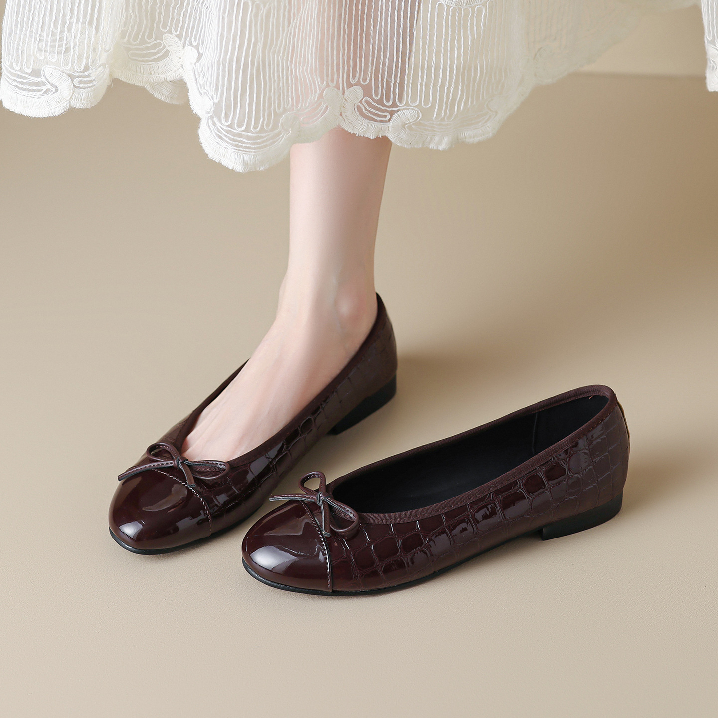 Chanel-style Bow Low-cut Flat Shoes For Women