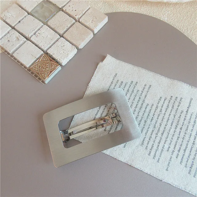 South Korea Chic Cold Wind Graceful Geometric Square Metal Barrettes Silver Square Spring Clip - Shop at LoveMi