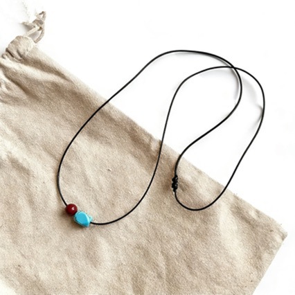 Turquoise Pendant Blue Beaded Necklace For Women