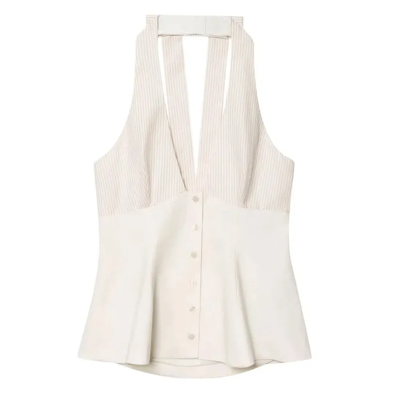 Women's Sleeveless Halter Neck Top - White