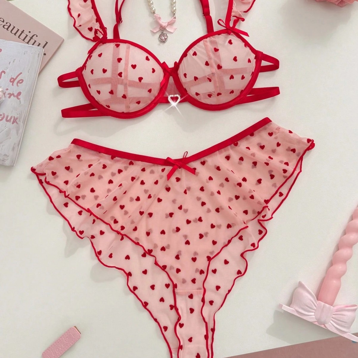 Sexy Lace Sheer Lingerie Bra And Panty Set