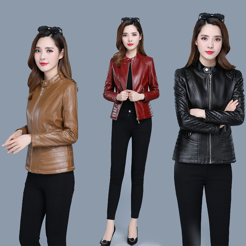 Womens Short Chic Stand-collar Zip-up Jacket