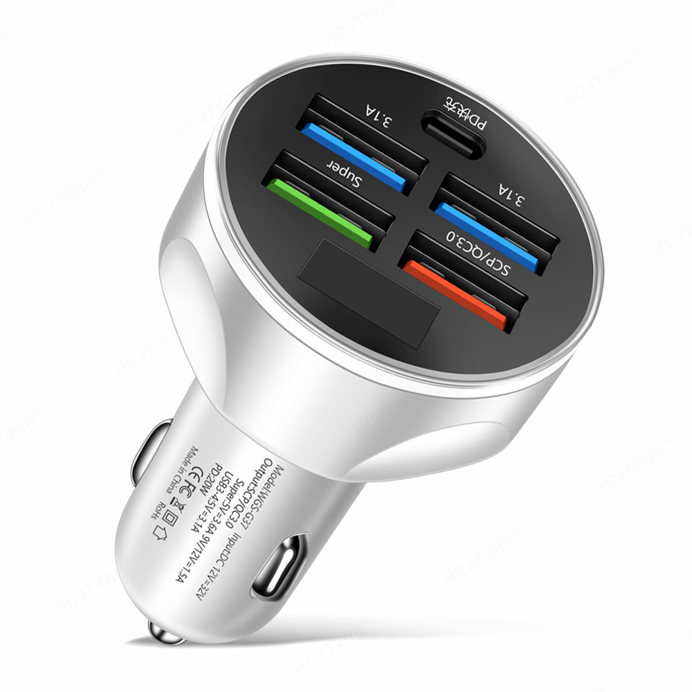 Super Fast Charge 5 In 1 Multi-port With Digital Display Car Charger