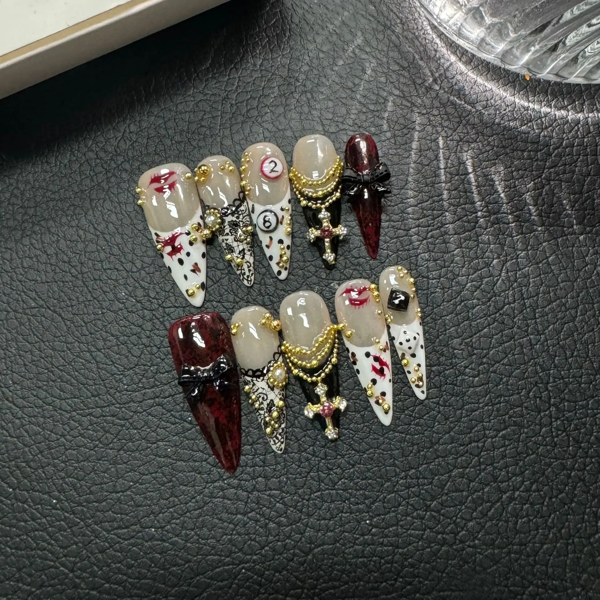 Gilded Gold-toned Long Stiletto Handcrafted Nails