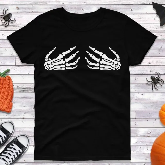 Funny Skull Hand Print Loose Casual Short Sleeve Black - Shop at LoveMi