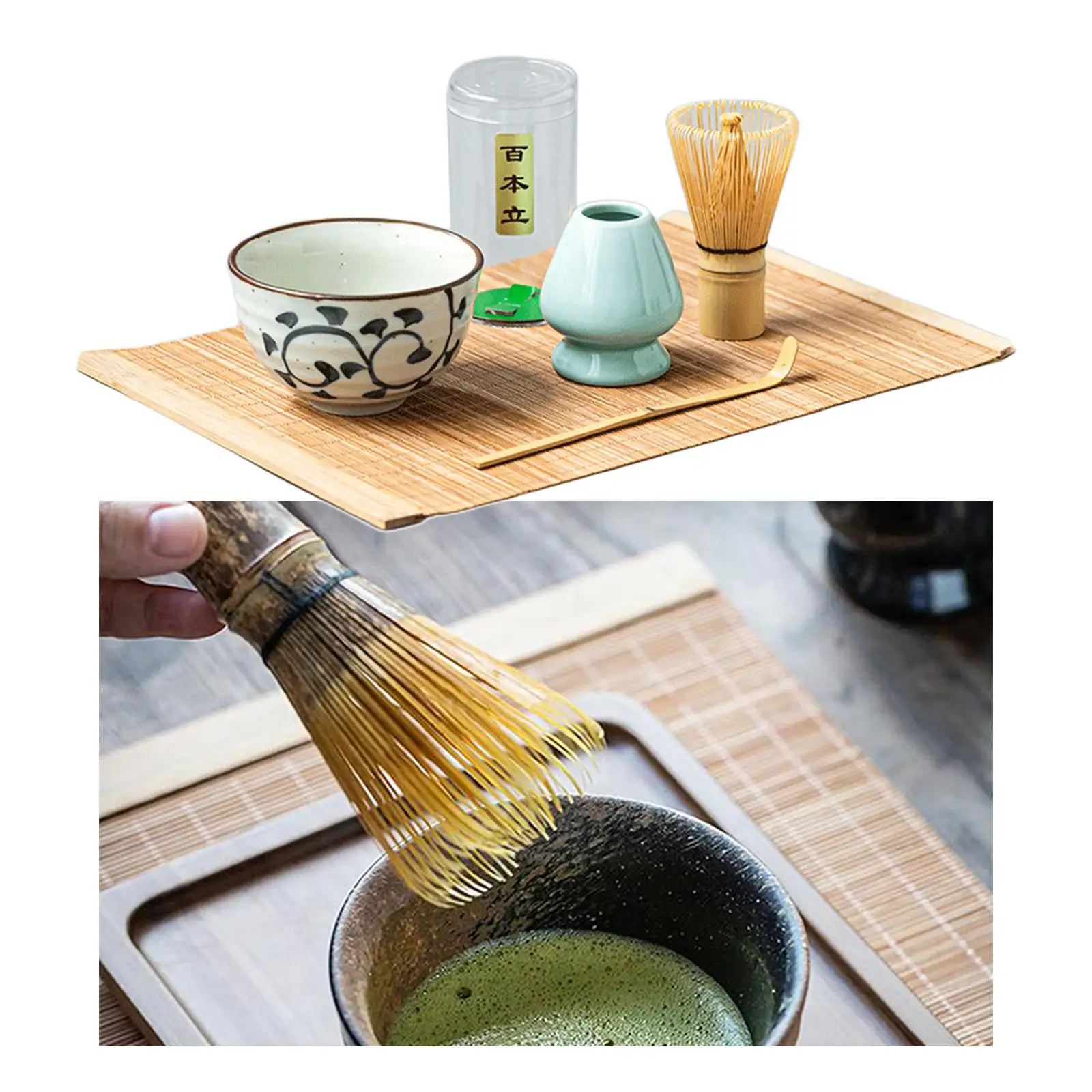 Matcha Whisk Set 5PC/1Set Premium Whisk (Chasen)+ Scoops (Chashaku)+ Tea Bowl+Mat +Stand Matcha Starter Set for Starter Ceremony