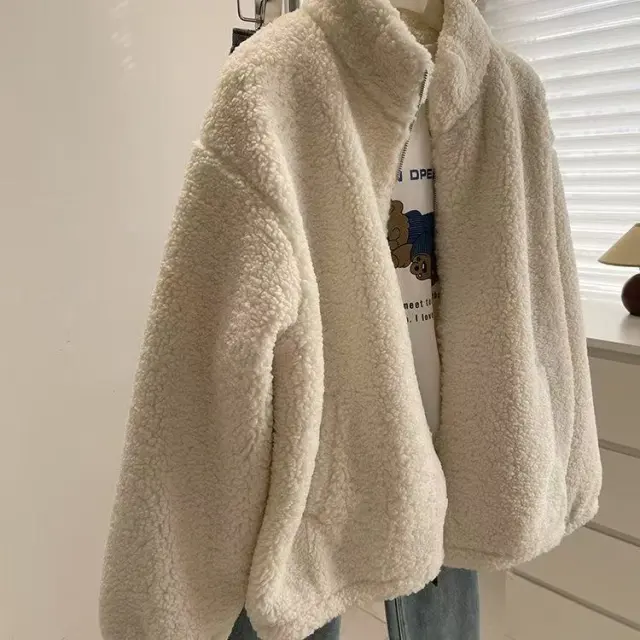 Women's Petite Thick Casual Stand collar Furry Coat Beige - Shop at LoveMi