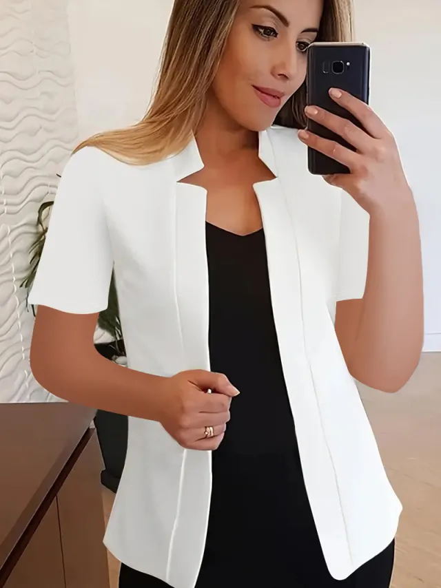 Solid Color Short Sleeve Small Suit Jacket Professional Casual All matching White - Shop at LoveMi