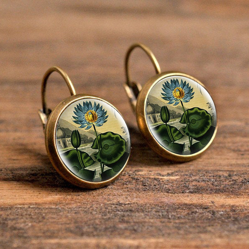 French Ear Hook Time Stone Flower Pattern