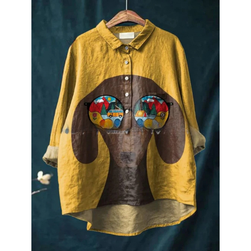 Womens European And American-style Retro Digital-print Animal Shirt