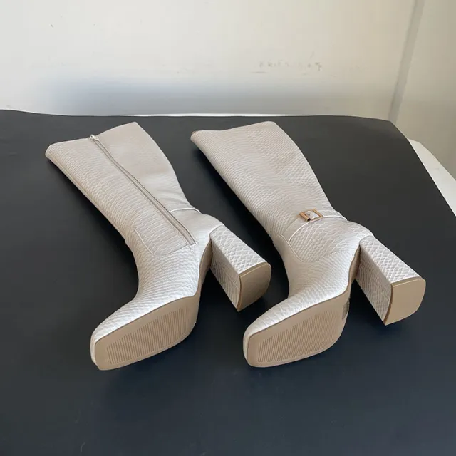 Autumn Thick High Heel Side Zipper Square Head Knight Boots Beige - Shop at LoveMi