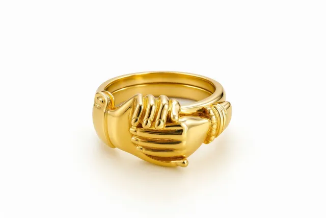 18K Solid Gold plated Open hand Heart shaped Ringthree in one Design Gold - Shop at LoveMi
