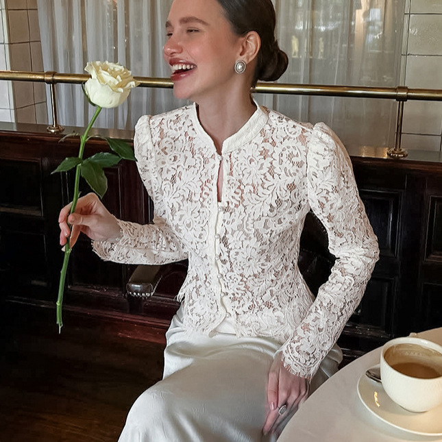 Womens Knitted Jacquard Top High-End Blouse