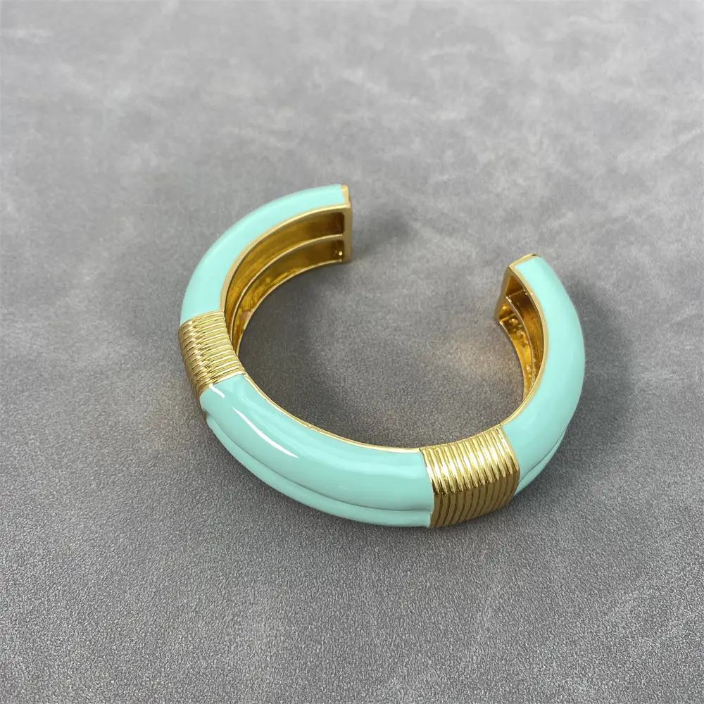 Contrast Color Ridge Pattern Enamel Twin Bracelet Retro Wide-brimmed Bracelet