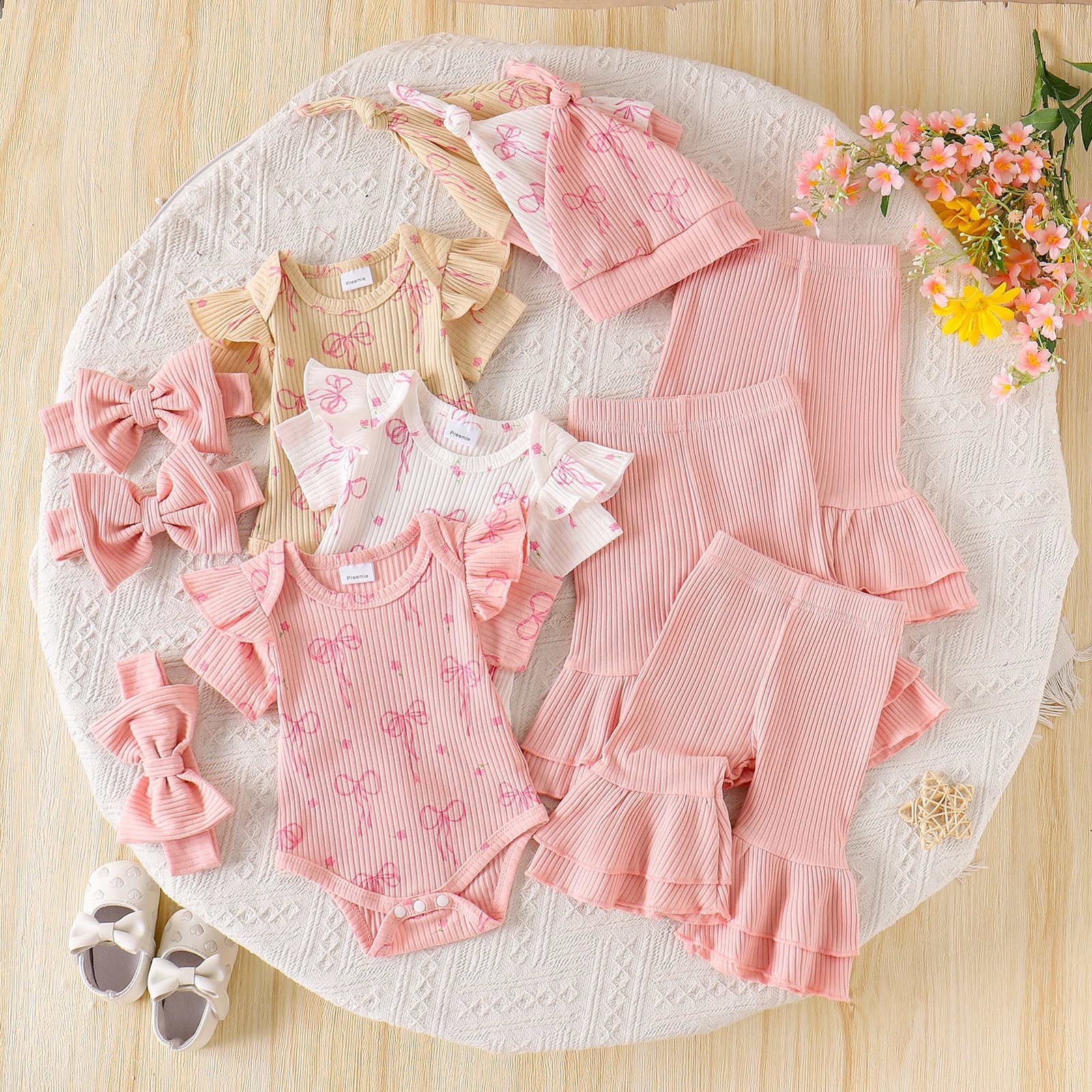 Summer Bow-Print Jumpsuit With Flared Pants