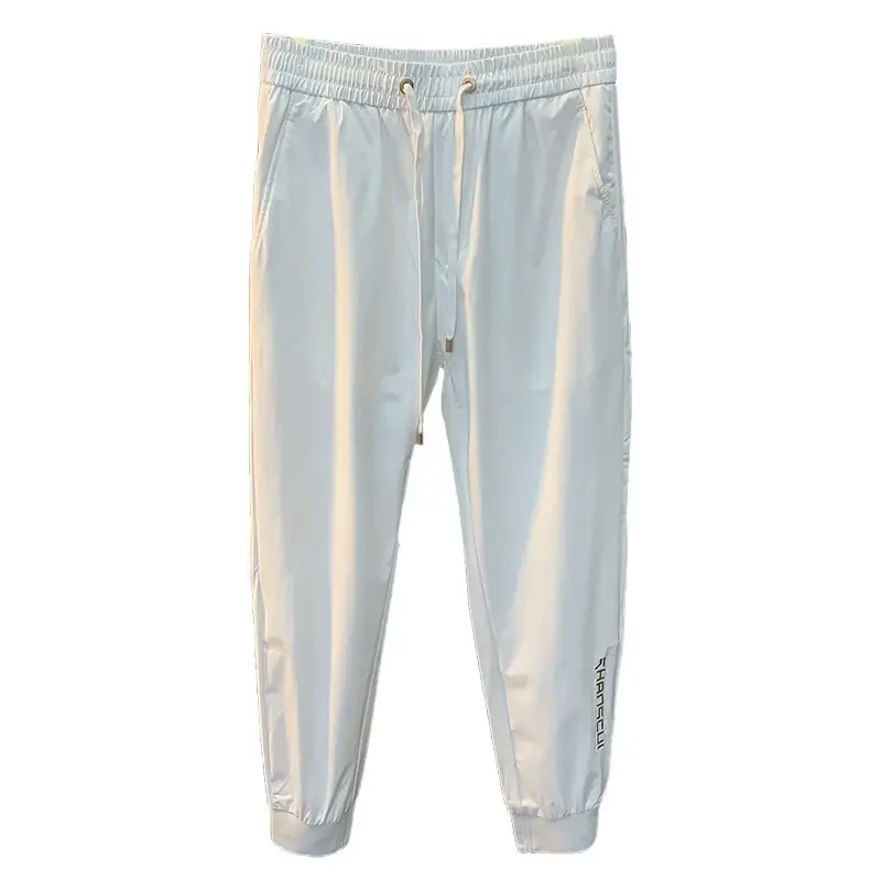 White Ice Silk Embroidery Ultra-thin Cool Feeling Ankle-length Sports Pants