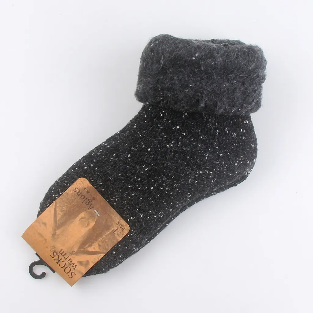 Winter Thick Wool Lined Warm Stockings - Black And Gray