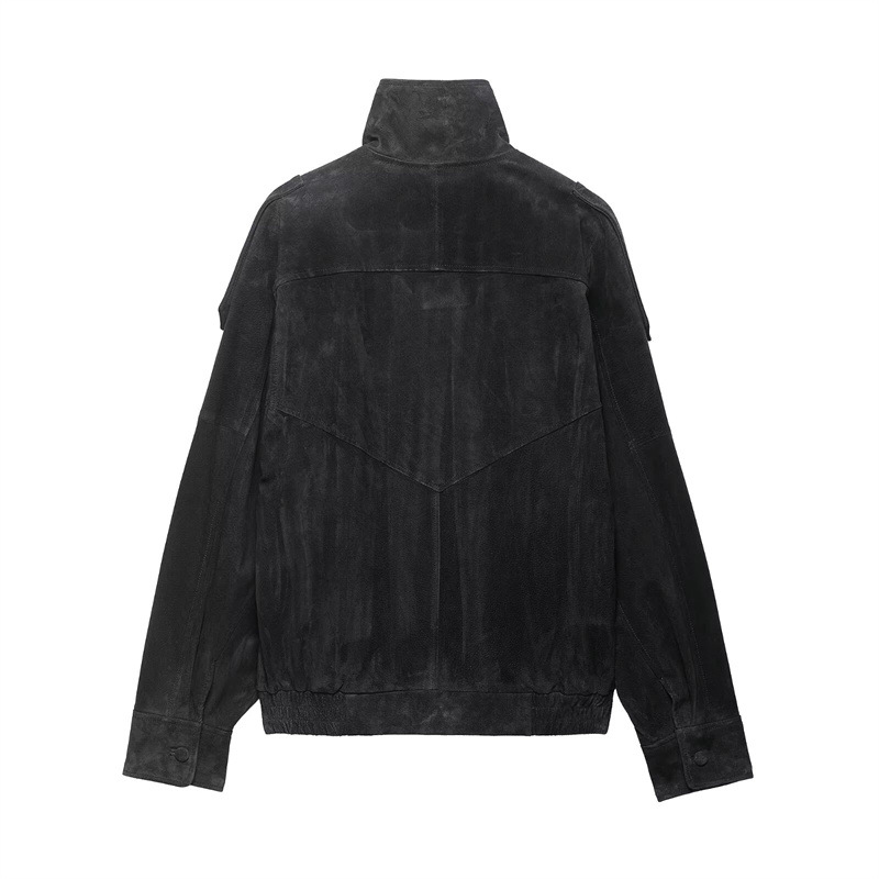 Textured Leather Biker Jacket For Women