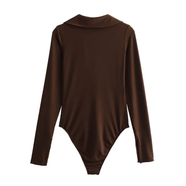 Women's Slim V neck One piece Shirt Dark Brown - Shop at LoveMi