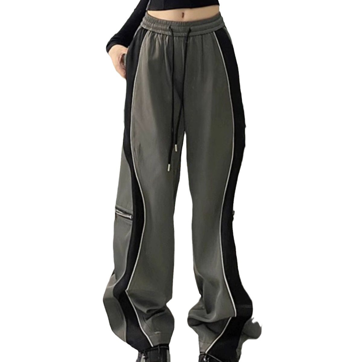 Zipper Stitching American Sports Pants Straight Loose Pants