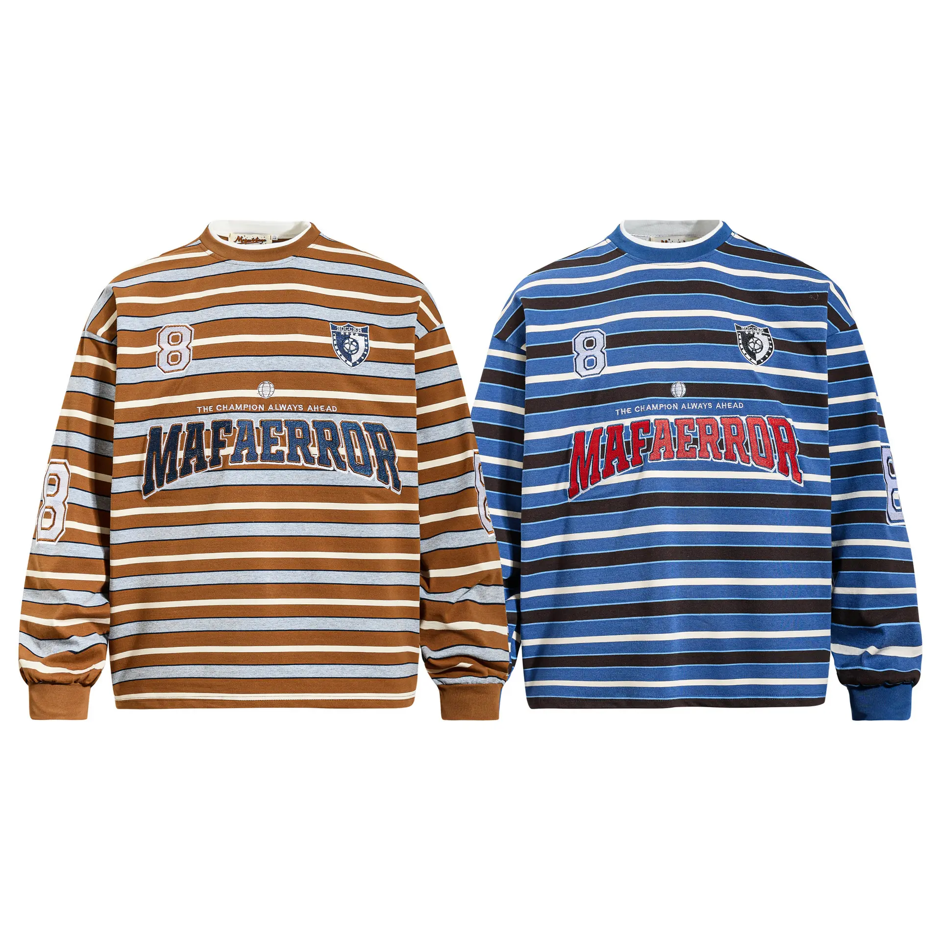 American-Style Retro Striped Digital Embroidery Badge Sweatshirt