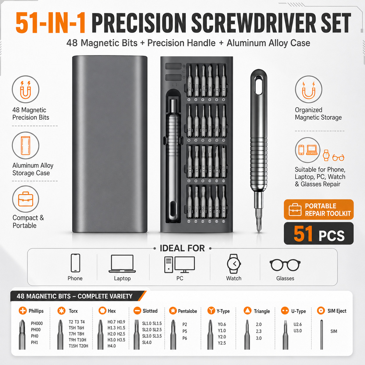 51-in-1 Cost-effective Manual Screwdriver Set 48-bit Tool