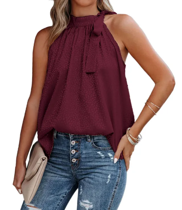 Women's Leopard Print Sleeveless Vest Wine Red - Shop at LoveMi