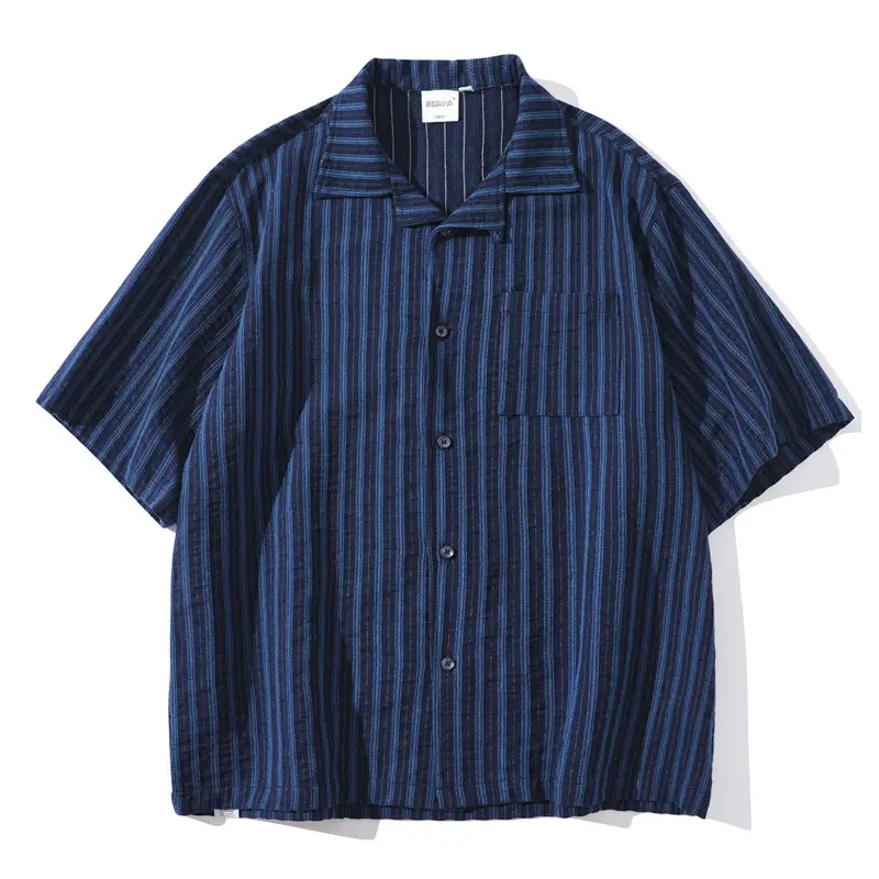Japanese-style Retro Amekaji Ethnic Style Striped Short Sleeve Shirt