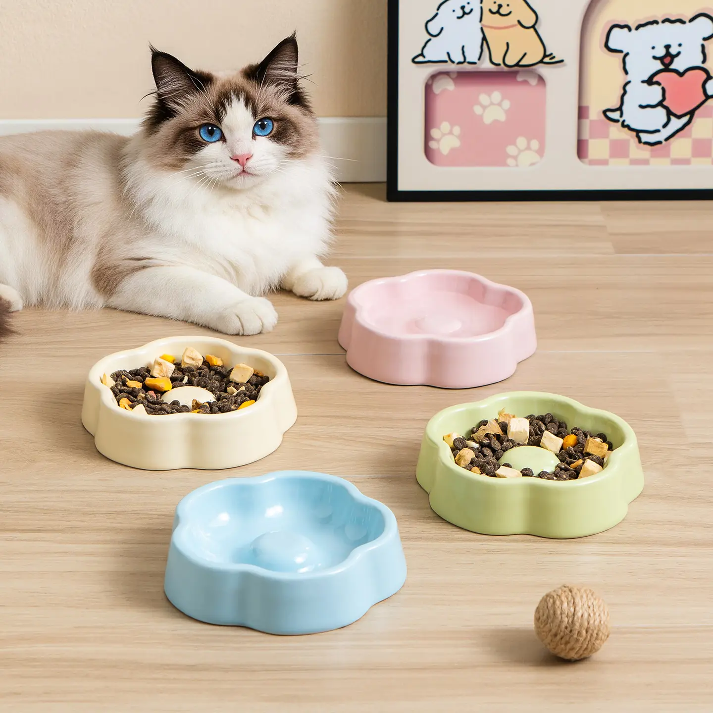 Macaron-colored Bud-shaped Ceramic Pet Bowl
