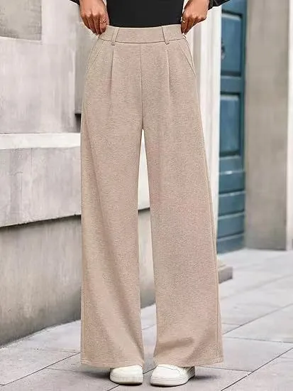 Solid Color Straight leg Wide leg Pants Women Oatmeal Color Xl - Shop at LoveMi