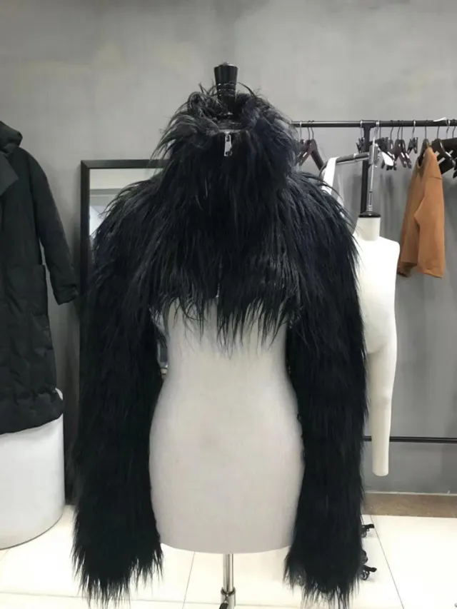 Women's Fashion Personalized Artificial Long Fur Coat Black - Shop at LoveMi