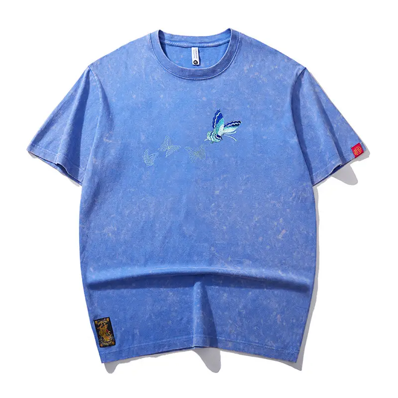 Men's Butterfly Embroidered Crew Neck Short-sleeved