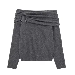 Women's Fashion Off-the-shoulder Sweater - Grey - View 1